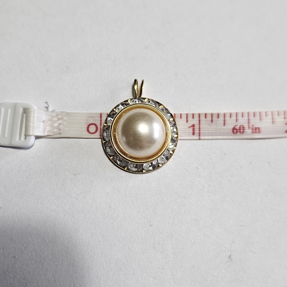 Gold-Tone Pearl and Crystal Circle Pendant Charm Necklace
